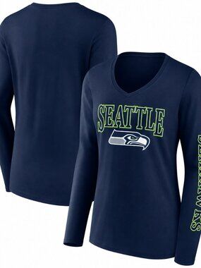 Women's Fanatics Seattle Seahawks Wordmark Long Sleeve V-Neck T-Shirt